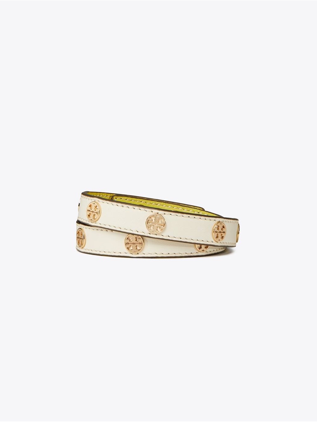 Tory Burch Cream Leather Double-Wrap Bracelet With Gold Logos
